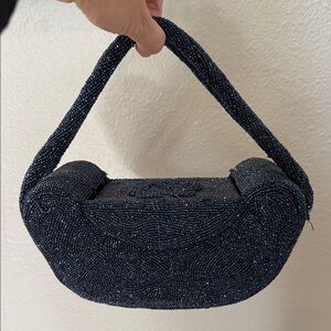 Vintage Navy Blue Beaded Evening Bag. K&G Charlet Box Purse